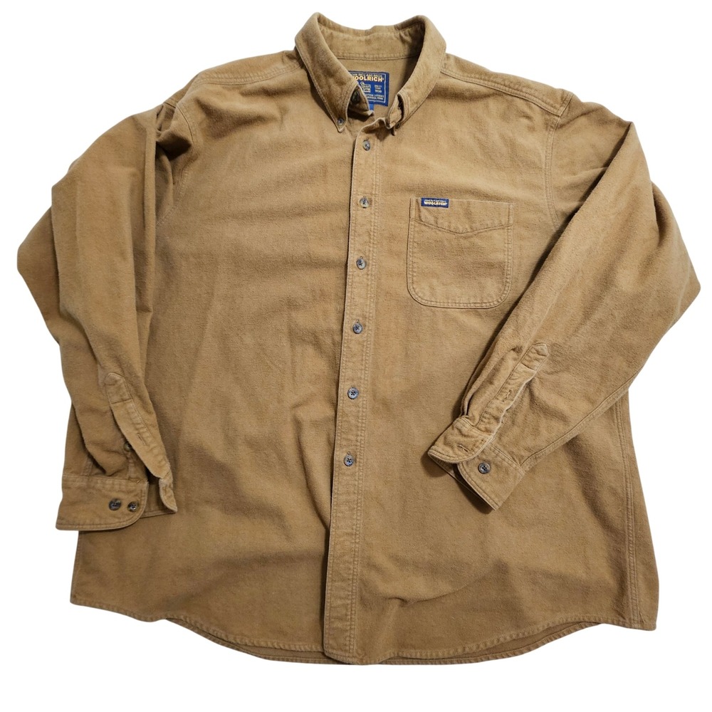 Woolrich Flannel Chamois Shirt Mens 2XL Brown Long Sleeve Button Down Cotton